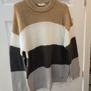 Aeropostale Women's Colorblock Crewneck Sweater - Brown, White, Gray